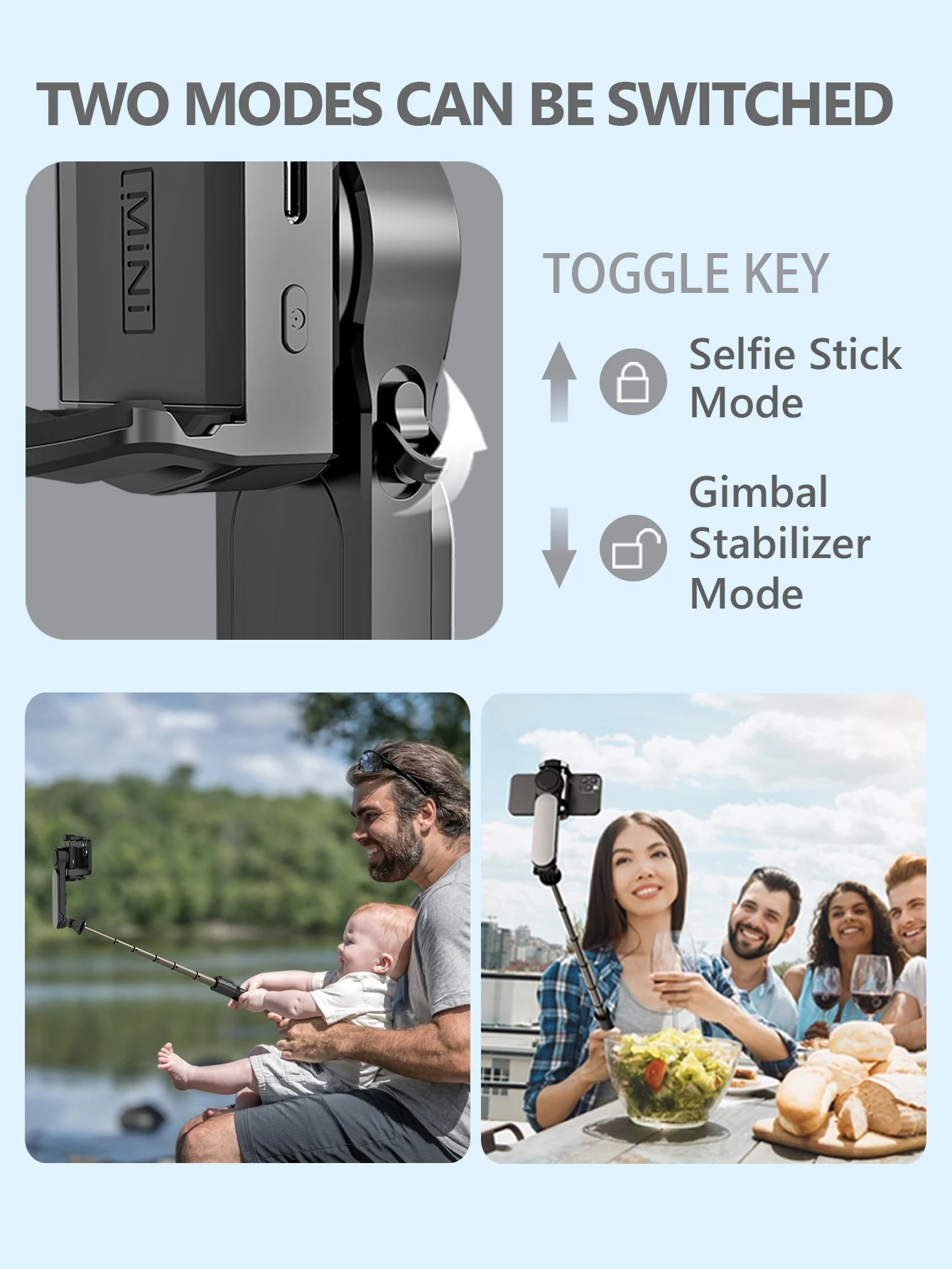 Smartphone Gimbal Stabilizer with light,Portables Selfie Stick with Bluetooth Remote,anti-shake Gimbal for iOS/Android Phone