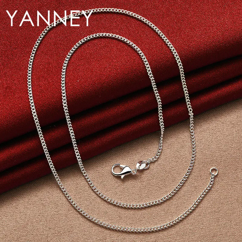 925 Sterling Silver 2MM 16-30 Inches Side Chain Necklace Women Men Fashion Charm Wedding Party Hip Hop Jewelry