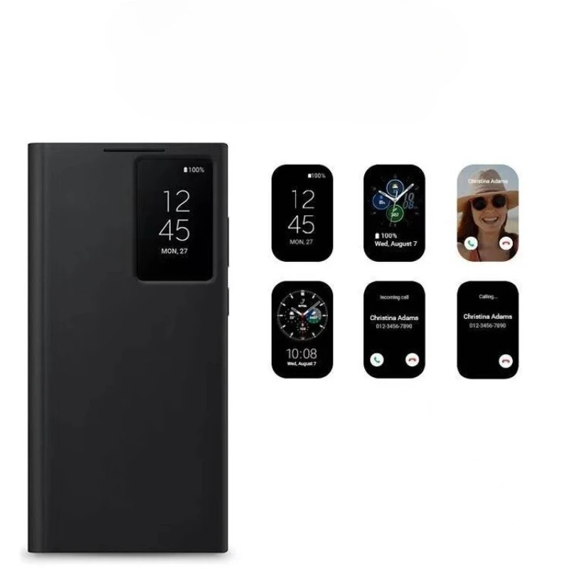 New Smart Clear View Flip Mirror Phone Case For Samsung Galaxy 5G S22Ultra Intelligent with chip PC Leather Protective Covers