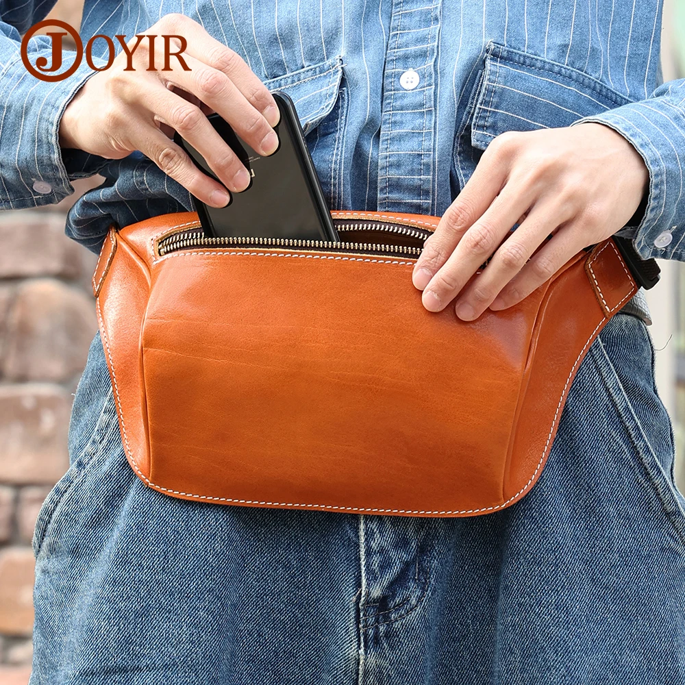 

JOYIR Genuine Leather Men Fanny Pack Waist Bag for Men Belt Bag Phone Outdoor Travel Waist Pack Male Chest Bag with YKK Zipper