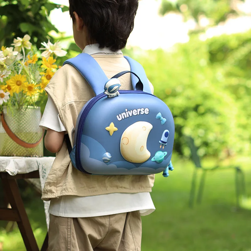 

Kindergarten School Bags for Boys 3D Hard Shell Backpack Waterproof Outer Space Moon Walk Backpack for Girl Child Kid Travel Bag