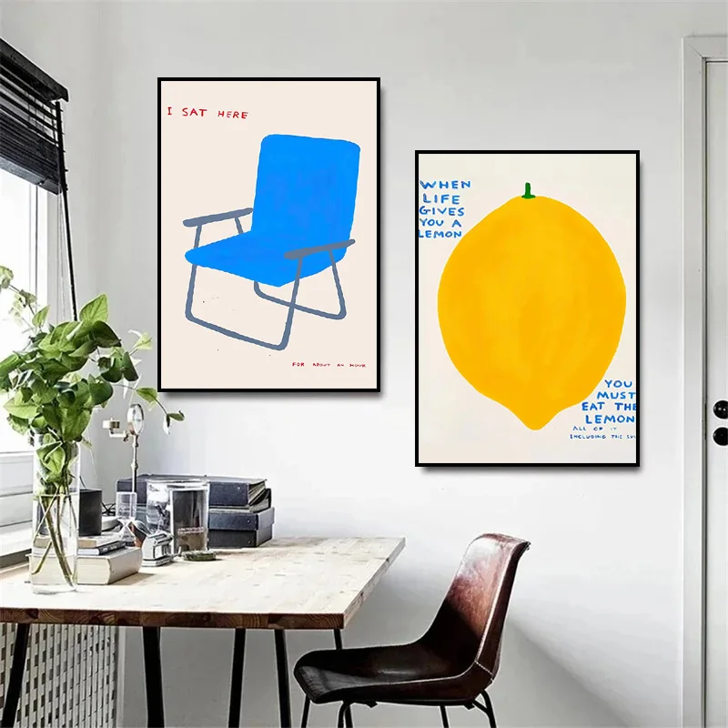 Nordic Simple Orange Lemon Blue Chair Floor Korean Wall Art Canvas Painting Posters Picture For Living Room Home Decor Frameless