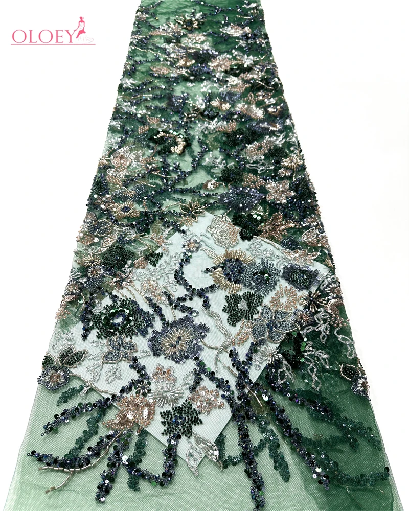 

OLOEY Роскошная африканская кружевная ткань ручной работы с бисером, французская сетка с блестками, тюль высокого качества для вечерние свадебного платья