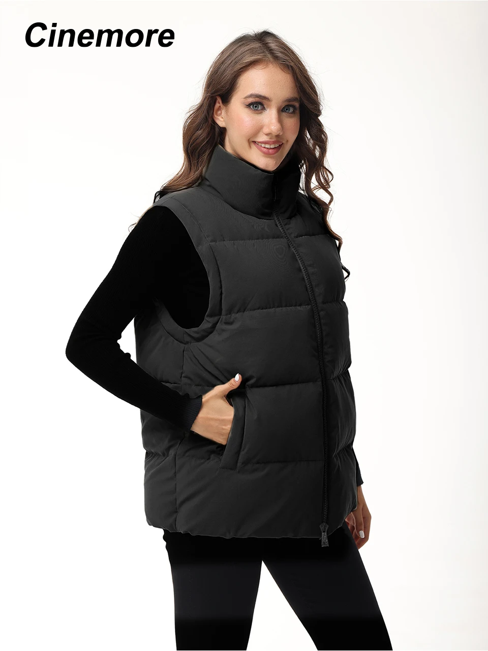 Cinemore gilet da donna caldo gilet senza maniche Casual per donna giacca parka lunga abbigliamento femminile cappotto imbottito in cotone solido