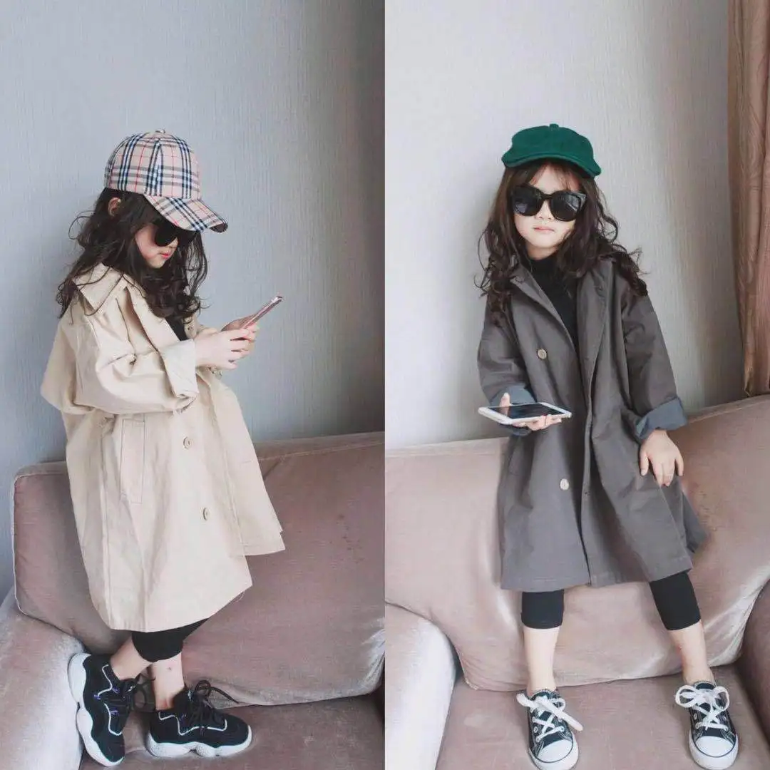 

Girls' Coat Long Trench Coat Spring and Autumn Clothes New Children's Clothing
