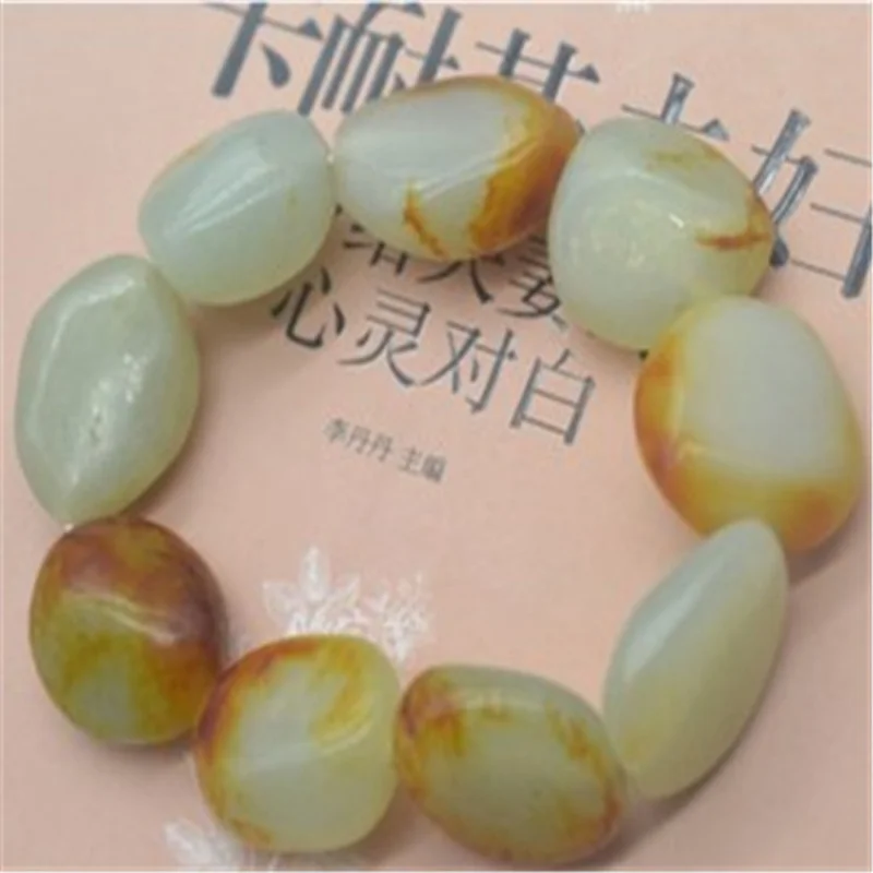 Factory Direct Sales Natural Genuine Hetian Rough Stone Jade Pebble Bracelet