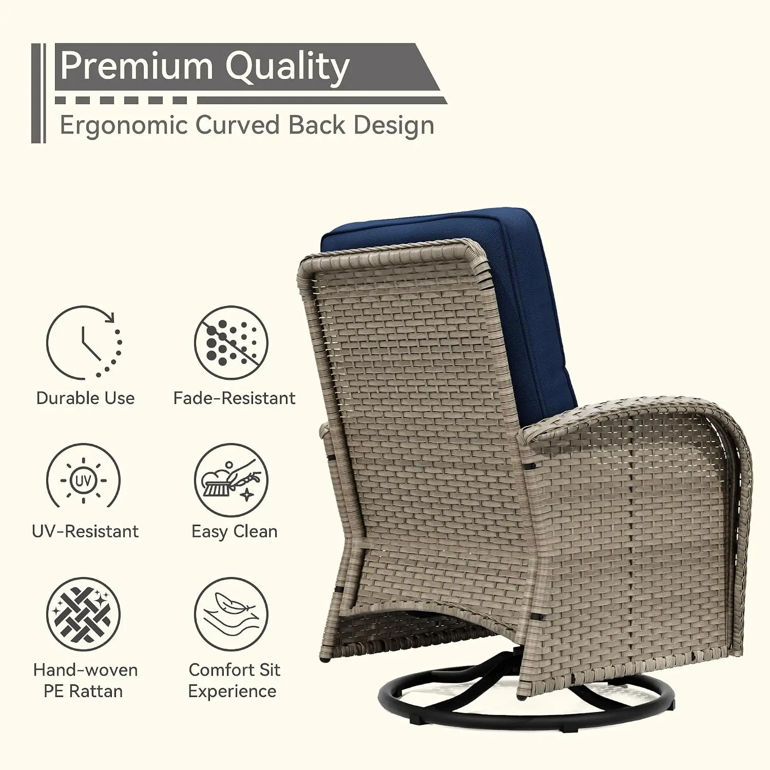 Patio Swivel Wicker Chair Set of 2 with Side Table, Outdoor Rocker Furniture 3 Piece for Garden, Natural, Customized