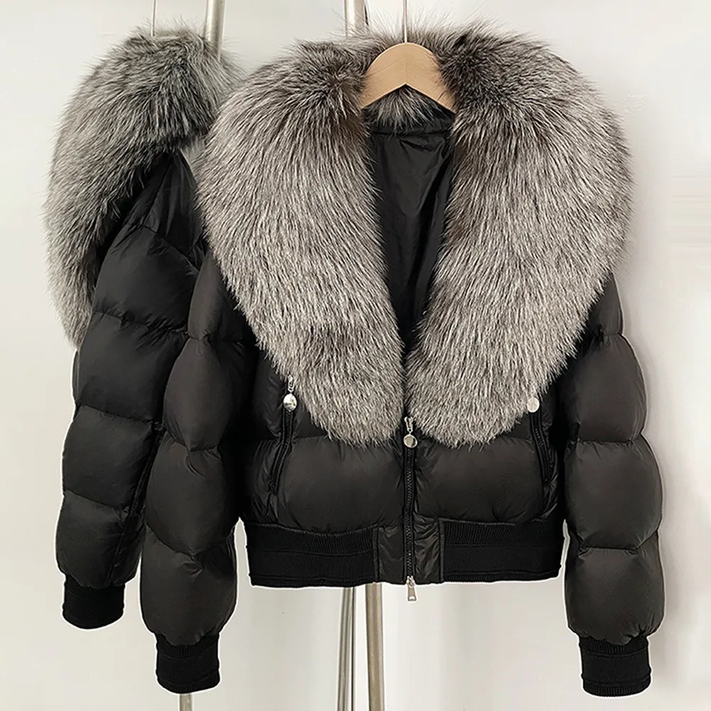 Femmes réel fourrure blanc duvet de canard manteau chaud nouveau réel col de fourrure de renard doudoune épaisse fourrure naturelle hiver veste de survêtement pour femme