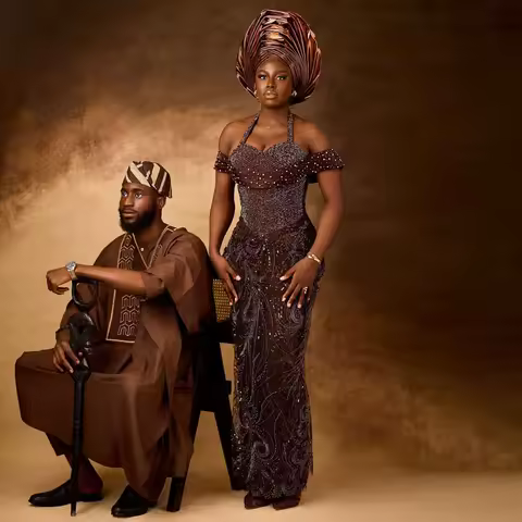 African Brown Lace Evening Dresses Nigerian Traditional Wedding Bridal Dress Customized Plus Size Black Women Formal Party Dress