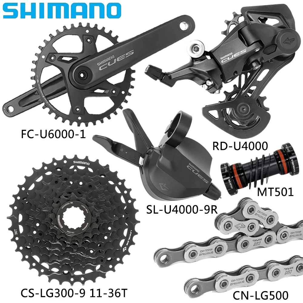 SHIMANO CUES U4000 9 Speed Derailleur Groupset FC-U6000-1 Crankset CS-LG300-9 36T/41T Cassette CN-LG500 Chain MT501 Bottom