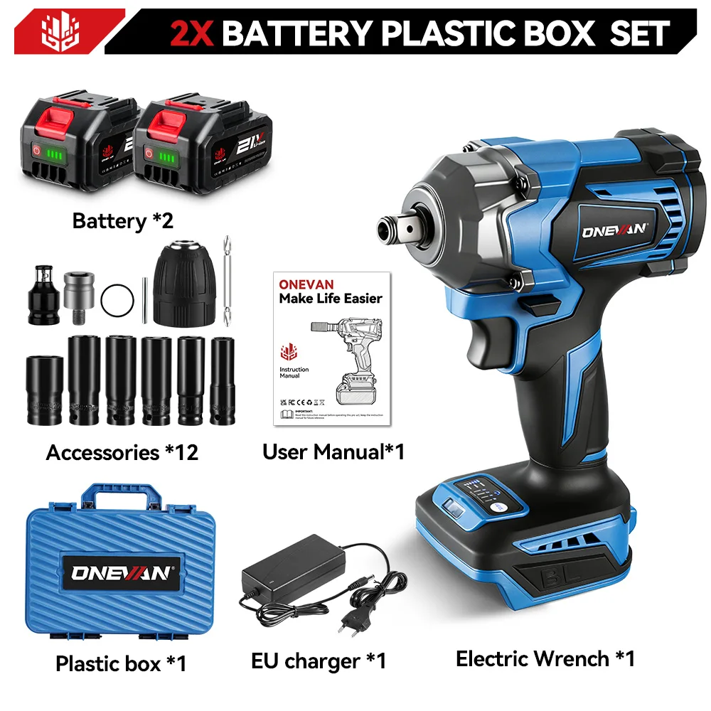 ONEVAN 1200Nm borstelloze elektrische slagmoersleutel draadloze steeksleuteldop oplaadbaar 1/2 inch elektrisch gereedschap voor Makita 18V batterijpin