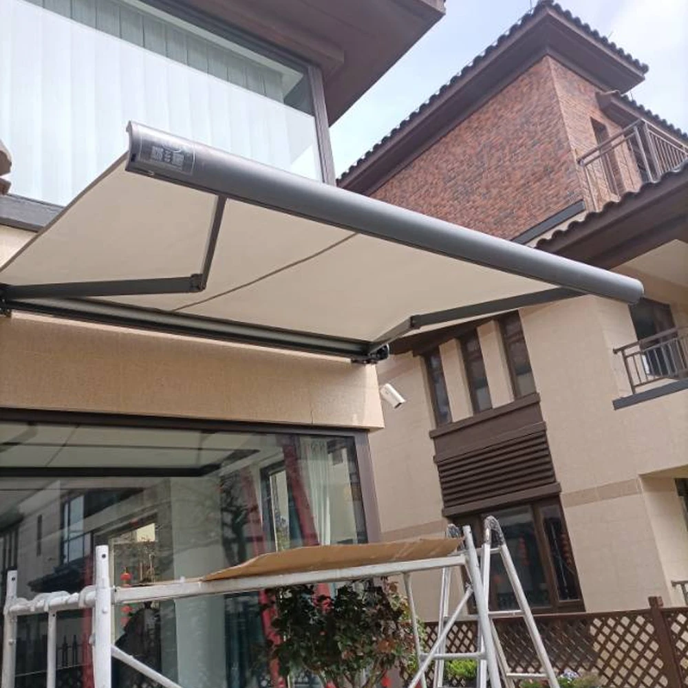 Heavy Electric Aluminum Alloy Full Cassette Awning Motorized Retractable Canopy Outdoor Shade Patio Folding Arm Custom Size  Cus