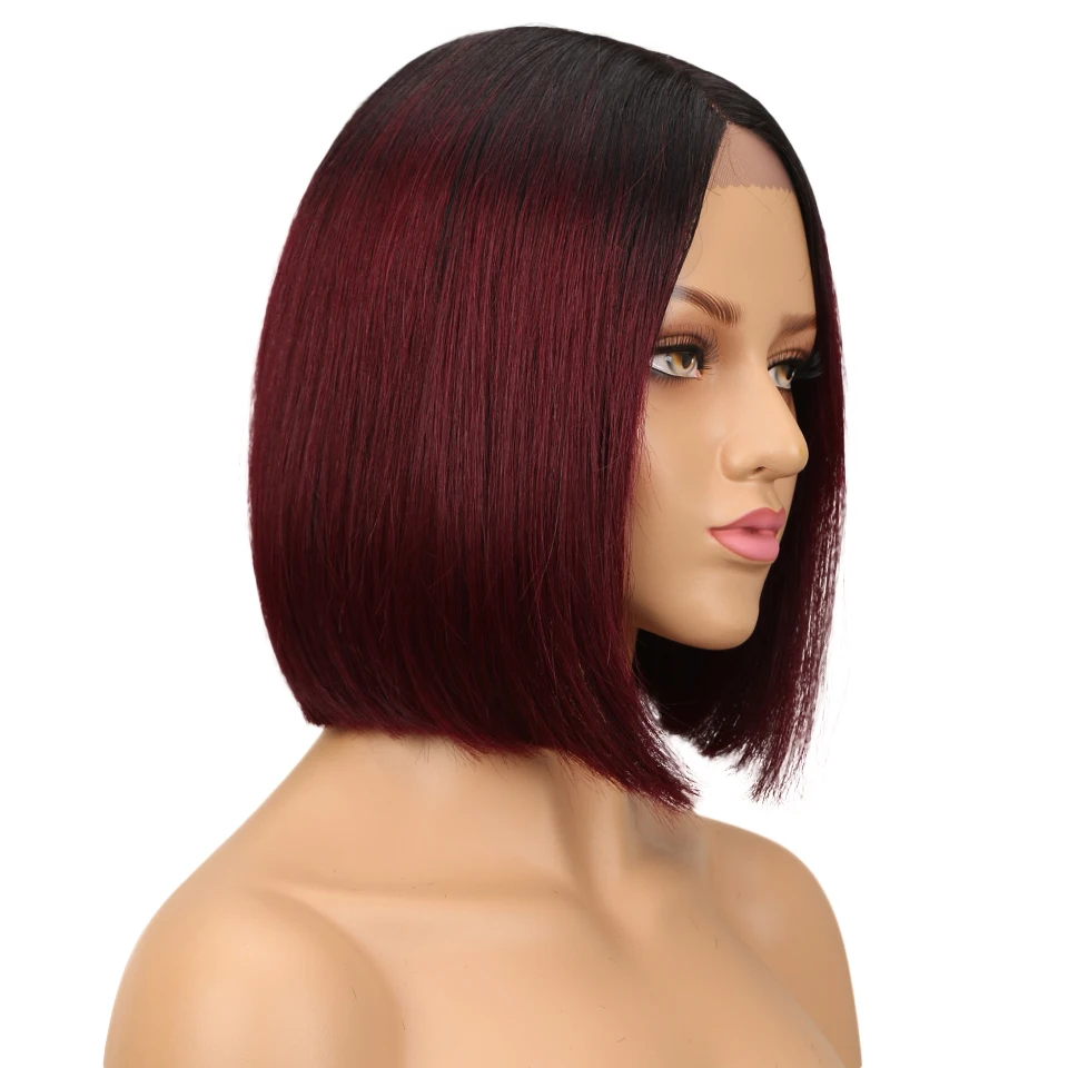 

100% Real Ready To Wear Straight Bob Lace Wigs TT1B/99 Red Colored Brazilian Hair 12 Inch Short Bob Human Hair Wigs For Women