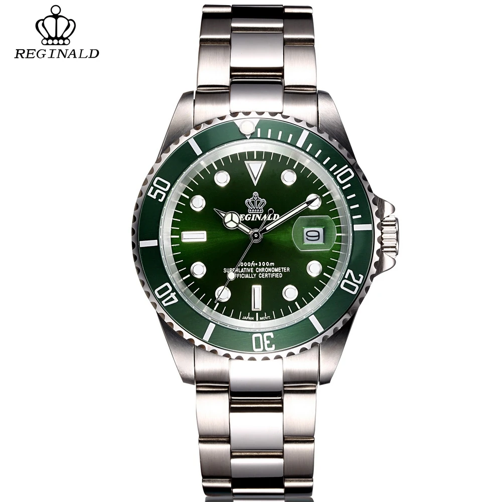 Relógio de movimento quartzo Regour Miyota para homens, moldura rotativa, aço inoxidável completo, relógios masculinos, 2115