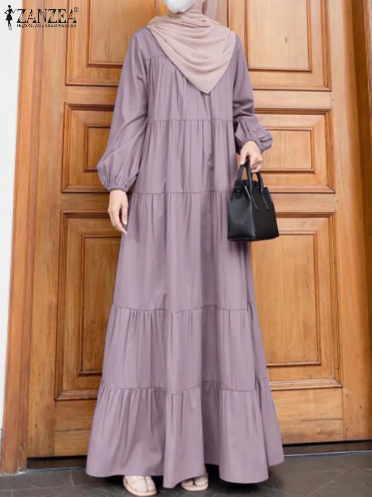 

Autumn Muslim Fashion Dresses ZANZEA Turkey Abaya Elegant Women Maxi Long Dress Ruffles Sundress Robe Femme Long Sleeve Vestidos