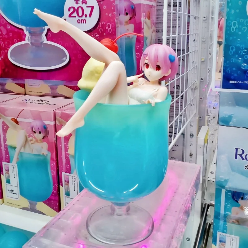 Em estoque 1/7 elcoco ram rem creme refrigerante versão anime figura estilo verão desktop bonito computador caso ornamentos modelo brinquedos presente