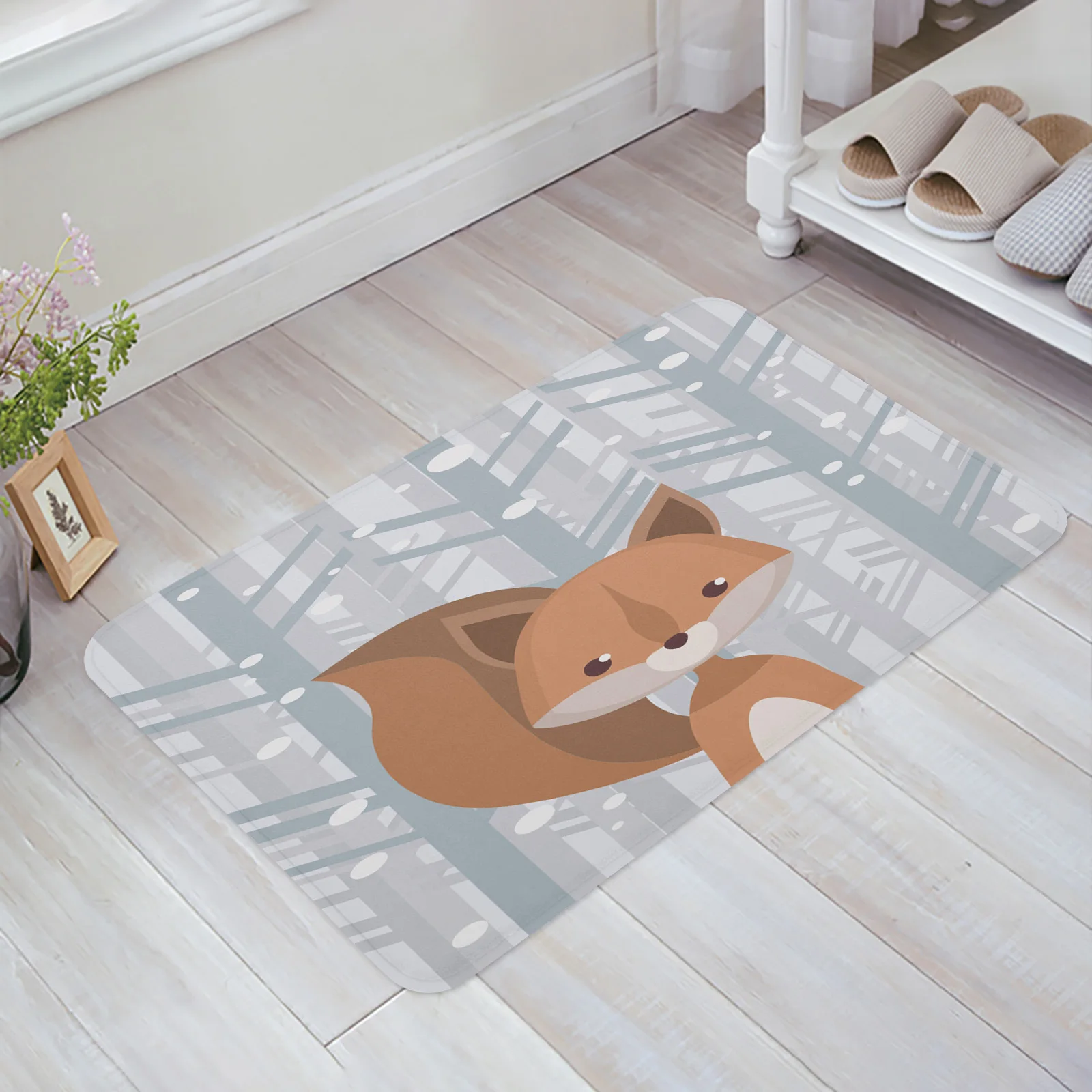 Winter Snowing Forest Cartoon Squirrel Bathroom Mat Corridor Carpet Kitchen Mat Entrance Door Mats Room Floor Prayer Rug Doormat