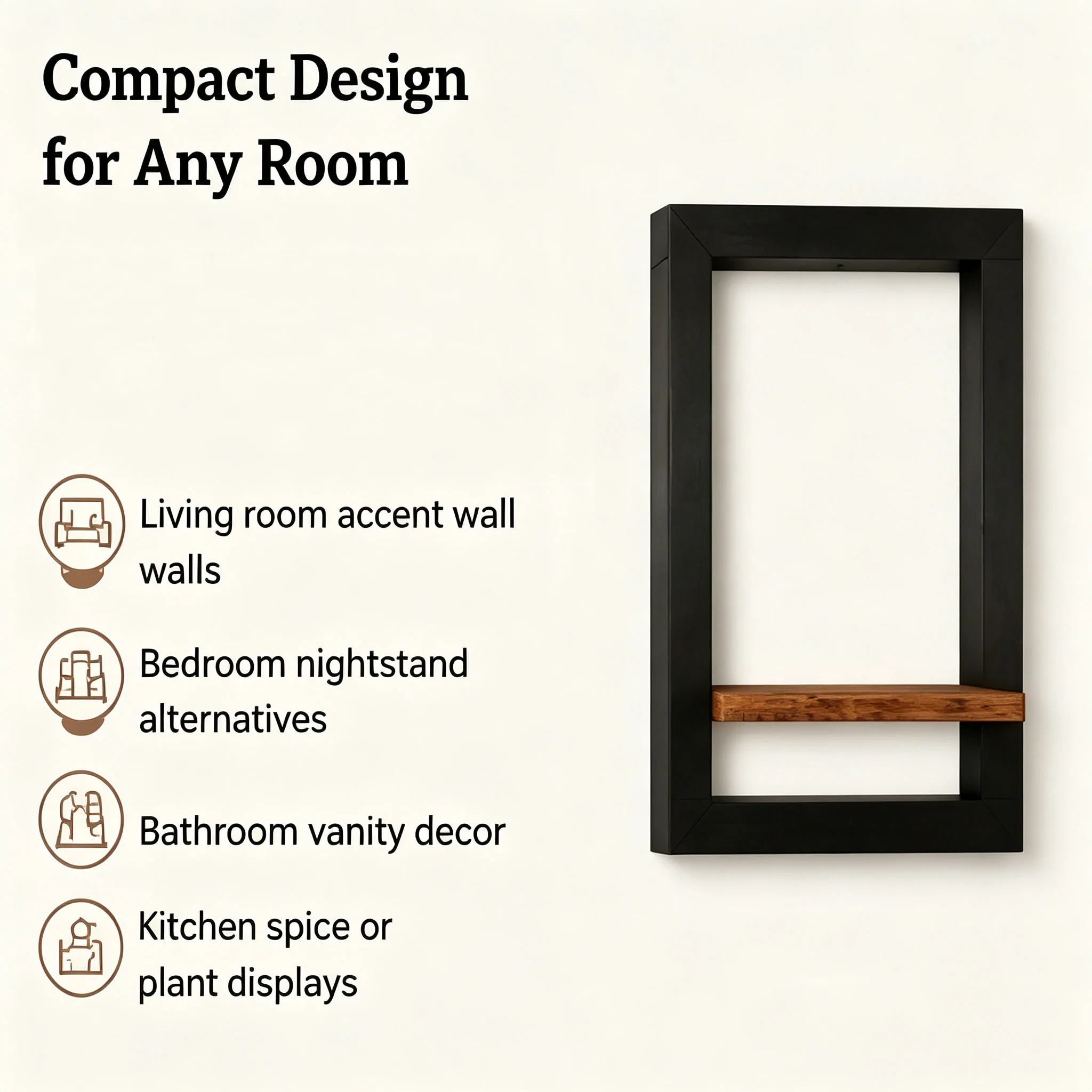 Vintage Wooden Wall Shelf Set Black Brown Square Display Shelves for Photos Candles Flowers Albums Living Room Bedroom Bathroom - view 4