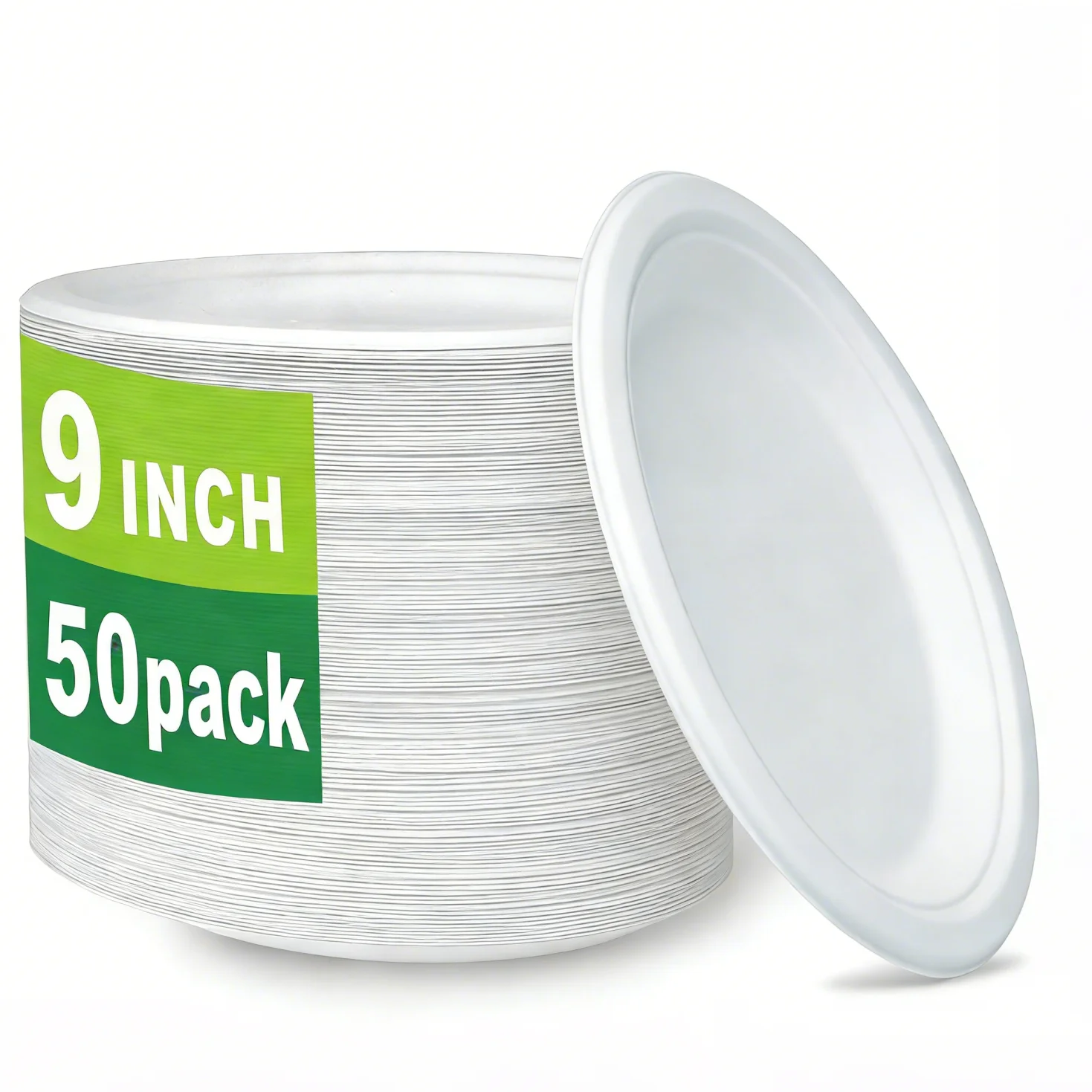 50-Pack 9-Inch Food-Grade Disposable Dinner Plates - Convenient Leak-Proof & Microwave-Safe for Picnics Parties Daily Takeout