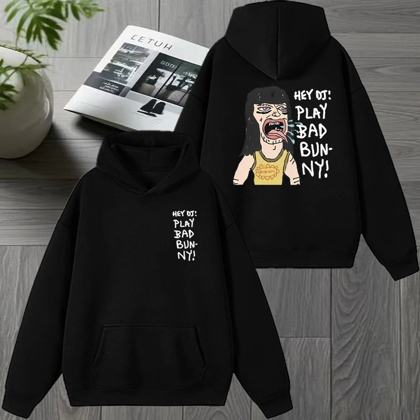 

Funny Play Bad Bunny Double Sided printed Hoodies New Men women harajuku Fleece Casual Sweatshirt Unisex Autumn Winter pullovers