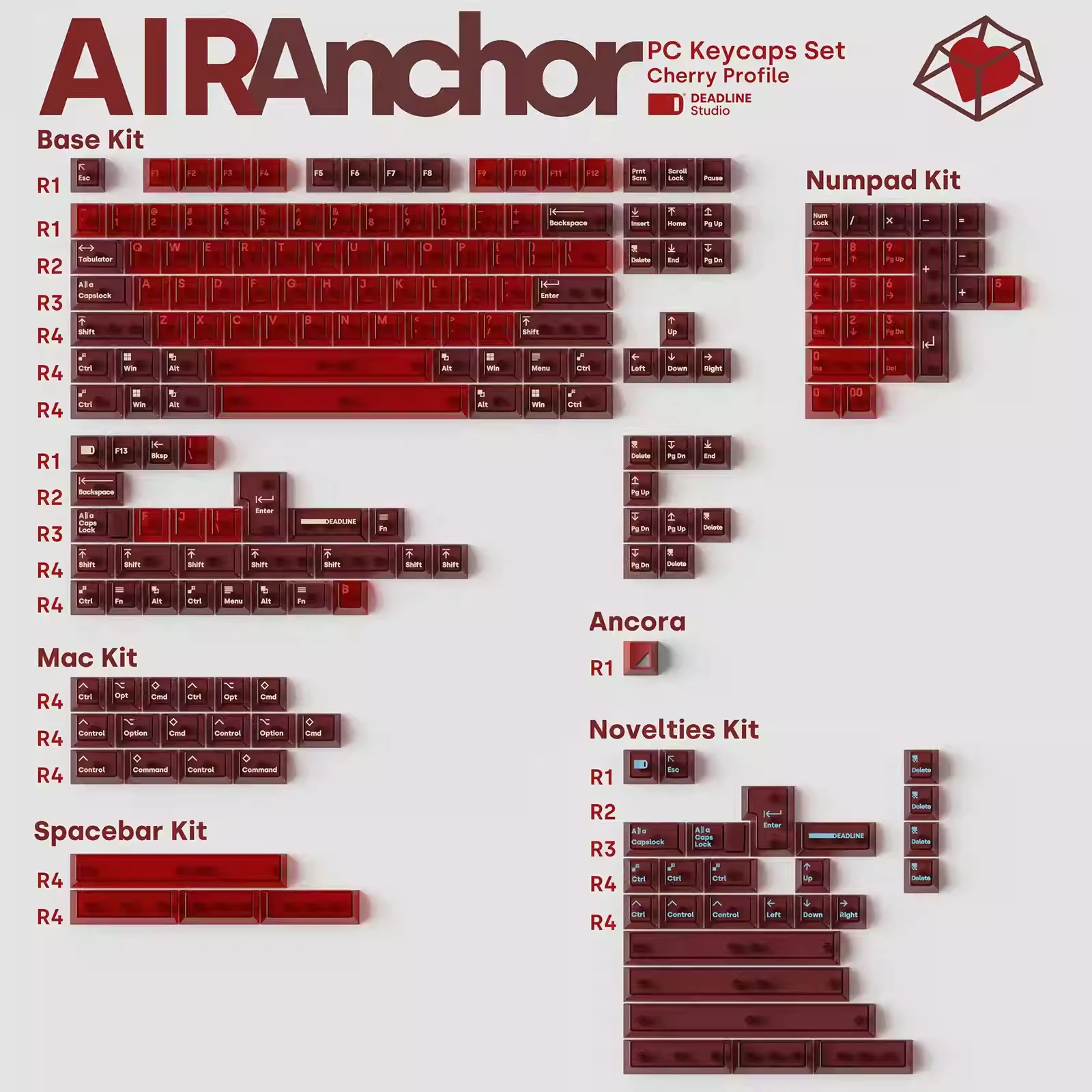 Tenggat AirAnchor mekanik Keyboard Keycaps merah transparan Keycap Mac Kit DDL kustom tombol topi Set untuk PC Gamer aksesoris