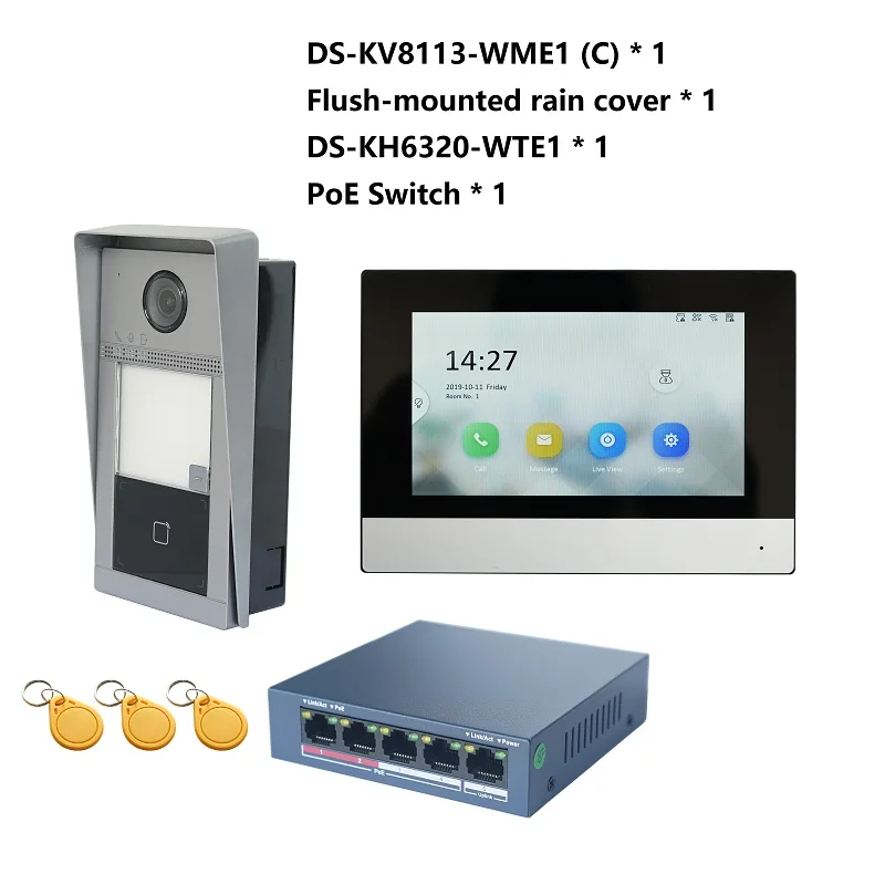 Imagem -02 - Hikvision-kit de Vídeo Intercom Kis604 Multi-idioma 802.3af Poe Inclui Ds-kv8113-wme1c Ds-kh6320-wte1 Poe Switch