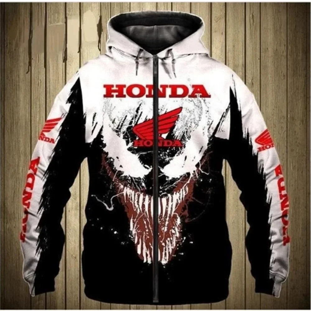 

2025 Honda Hoodie Motorcycle Jacket Men's Cardigan Jacket Thin Full Zipper 3D Printed Men's Honda Logo Clothing Coats Sweatshirt