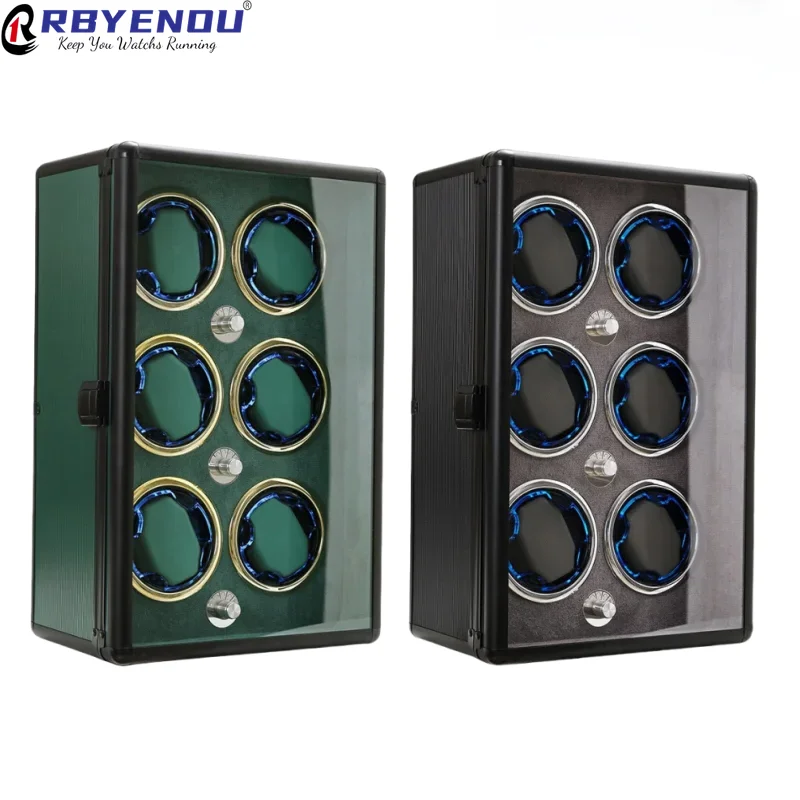 

Персонализированный индивидуальный логотип, 6 слотов, черный, зеленый материал из алюминиевого сплава с автоподзаводом, заводные устройства для часов, светодиодный чехол для хранения OEM