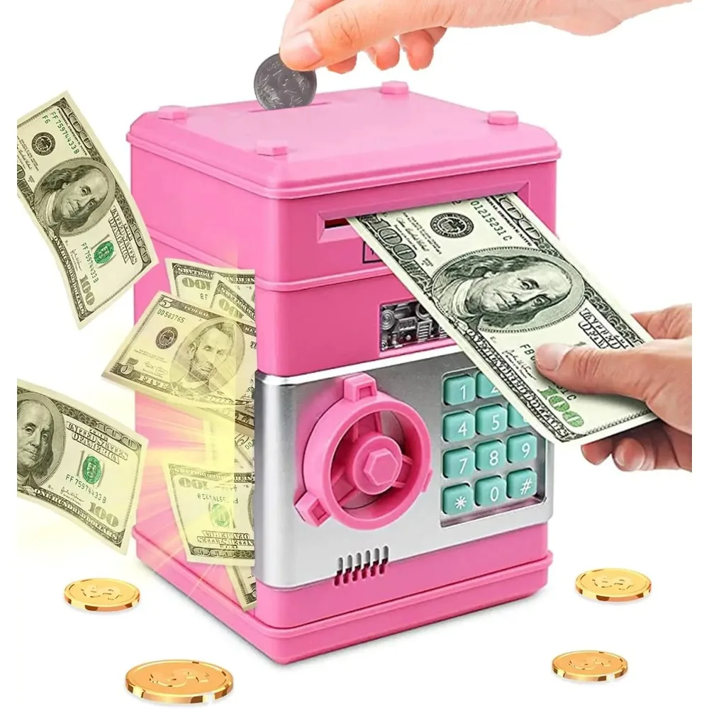 Spaarpot Muntbank met veilig wachtwoord en muziek Mini ATM-muntbank met automatische scroll Papiergeld Kerstcadeau voor meisjes