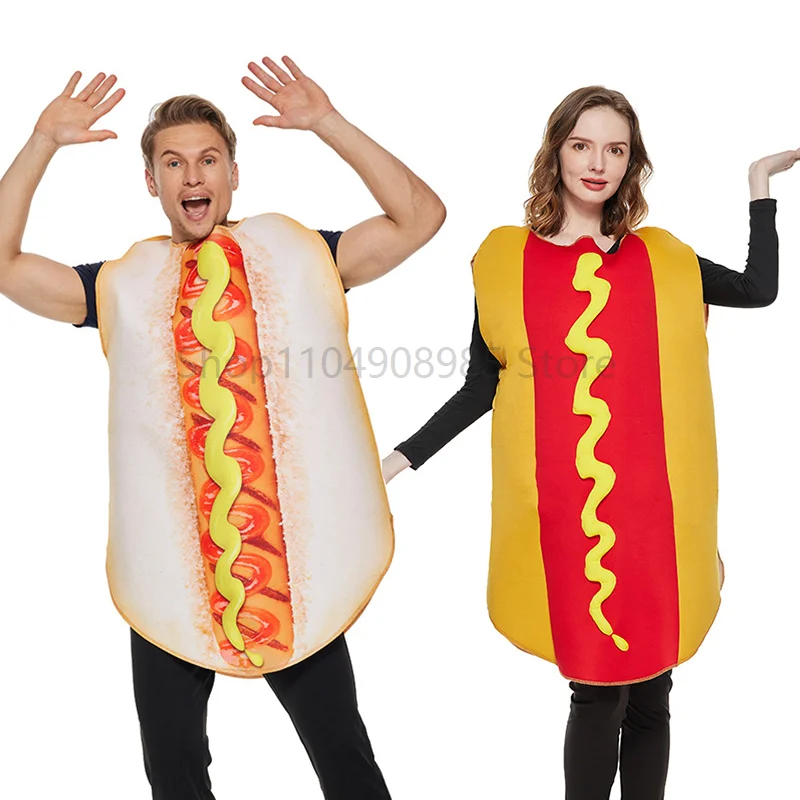 

Adult Unisex Hot Dog Cosplay Costume Men Women Funny Food Role Play Clothes Halloween Stage Performance Party Purim Fancy Dress
