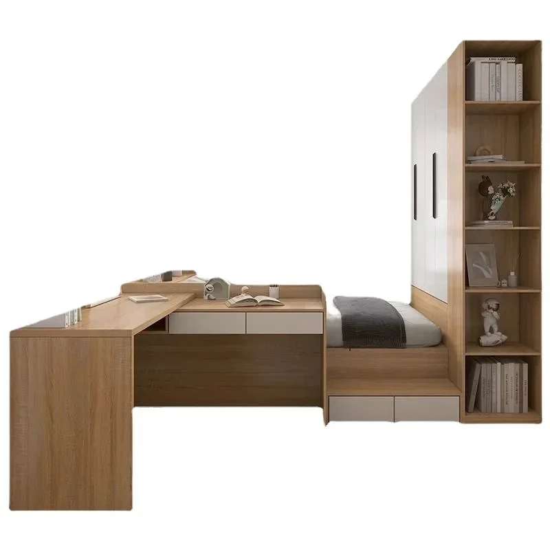 Small unit bedroom tatami with desk, bed, wardrobe, integrated panel single bed