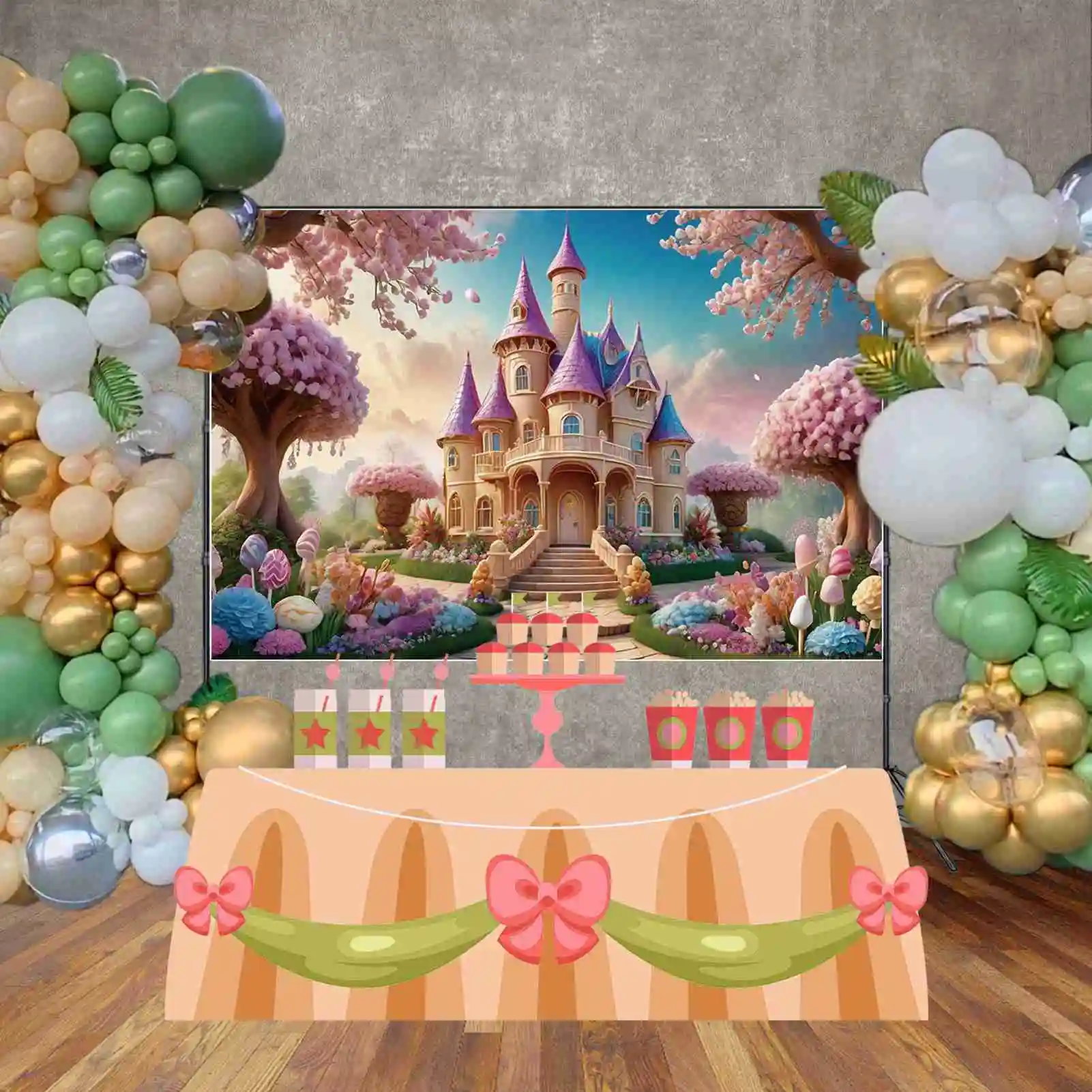 MOON.QG Girls Birthday Fairy Princess Castle Backdrop Enchanted Flower Garden Background Sign Children's Party Photography Props