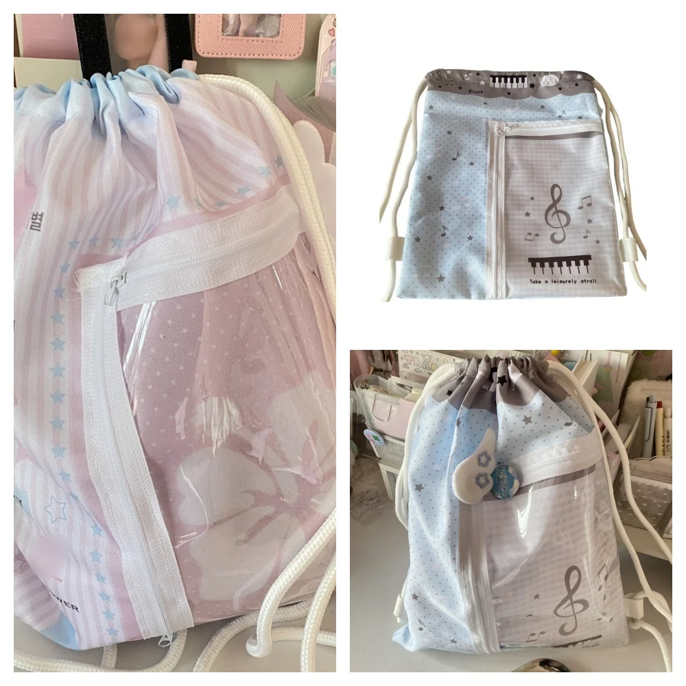 

Soft Bag Foldable Backpack Flower Print Draw Rope Bag Large Capacity Items Versatile Case Original White Pouch Casual Bag