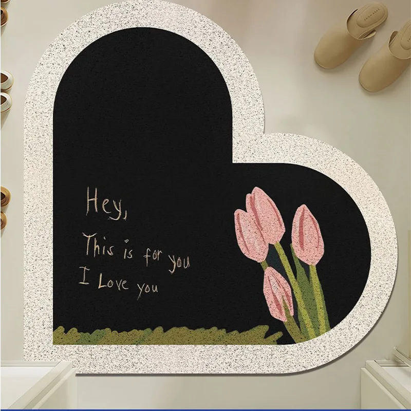 Heart Door Mat for Entrance Welcome Mat Non-slip Absorbent Resist Dirt Rug Low-Profile Indoor Outdoor Floor Rug Entryway Carpet