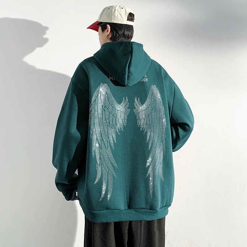 Guke Street style hot diamond wing hooded hoodie, men's and women's trendy brand loose and versatile winter plush pullover top