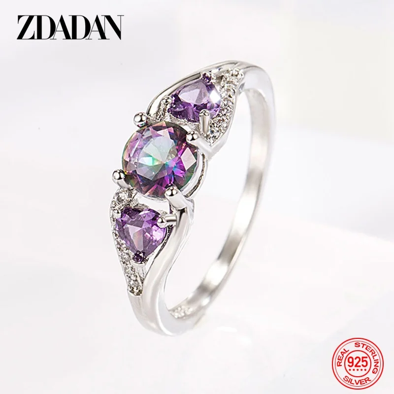 ZDADAN 925 Sterling Silver Heart Zircon Ring Dla kobiet Biżuteria modowa Akcesoria Prezent