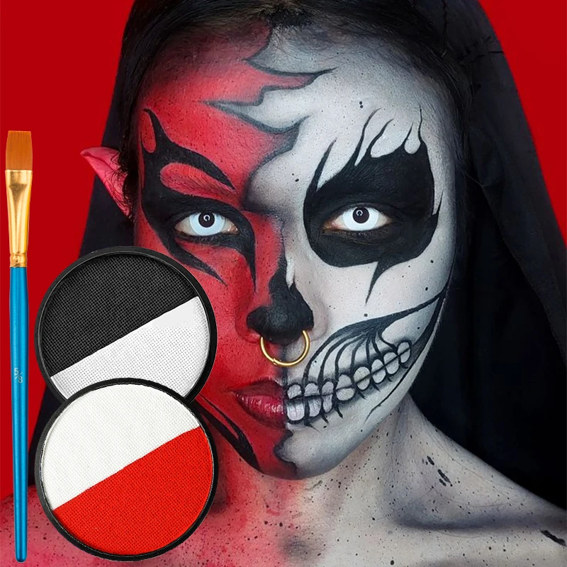 2pcs Dual‑Split Water‑Based Face Paint with Free Brush,Body Face Painting Pigment For Halloween Party Stage Makeup Long-Lasting