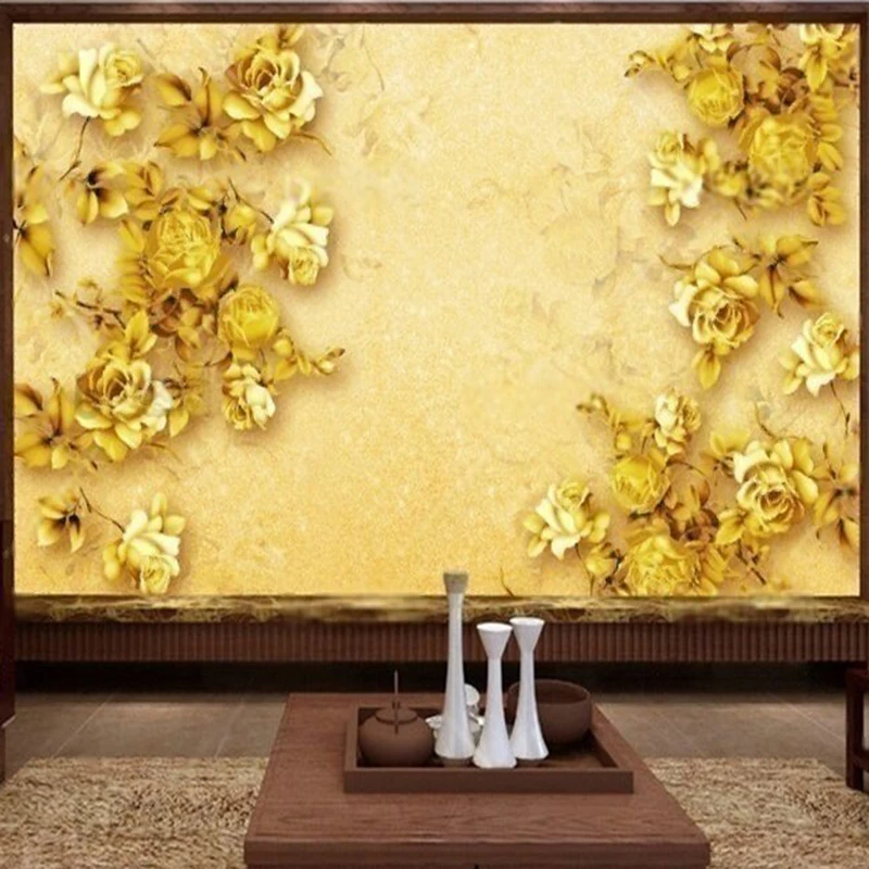 MU9019 3D stereoscopic relief gilded rose TV living room background wall decorative painting