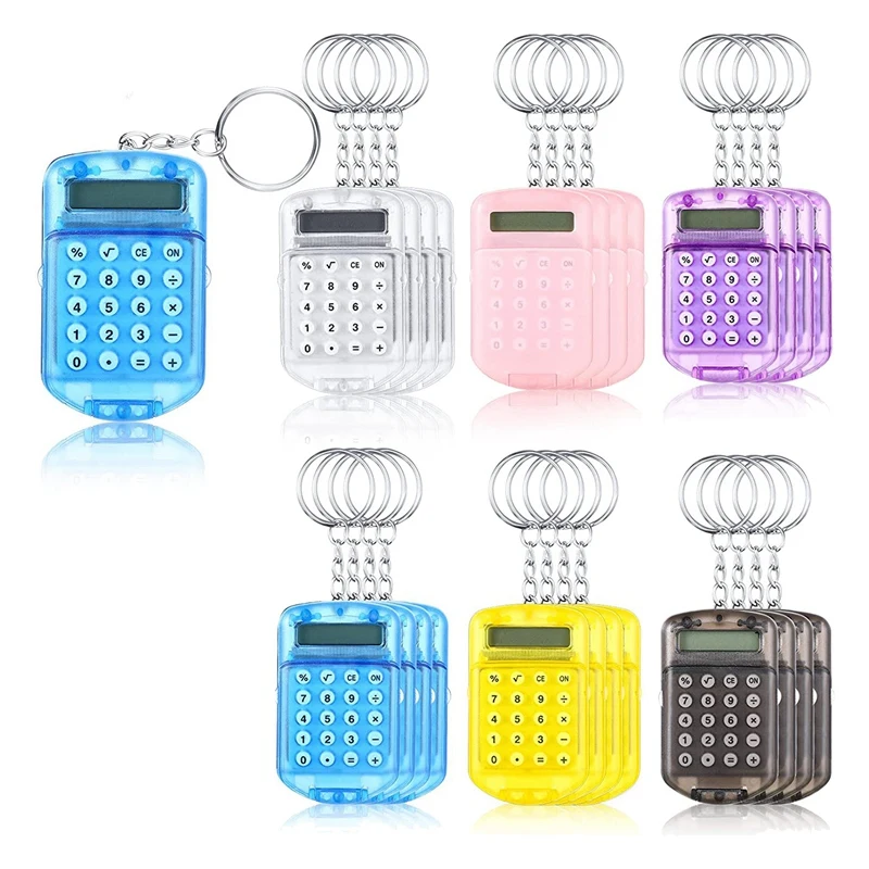 24 Pcs Pocket Calculator Mini Calculator Key Ring For Kids Mini Clear Flip Portable Calculator 8 Digit Electronic Calculator