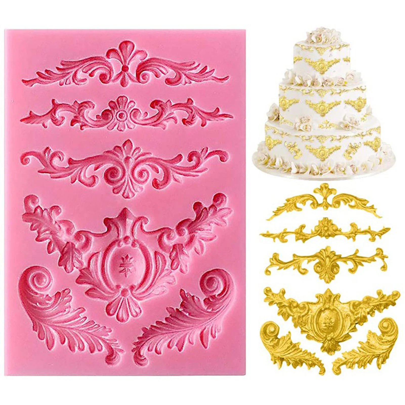 

3D Craft Baroque Scroll Relief Silicone Mold Cake Decorating Tools Fondant Chocolate Candy Gumpaste Mold Cupcake Frame Baking