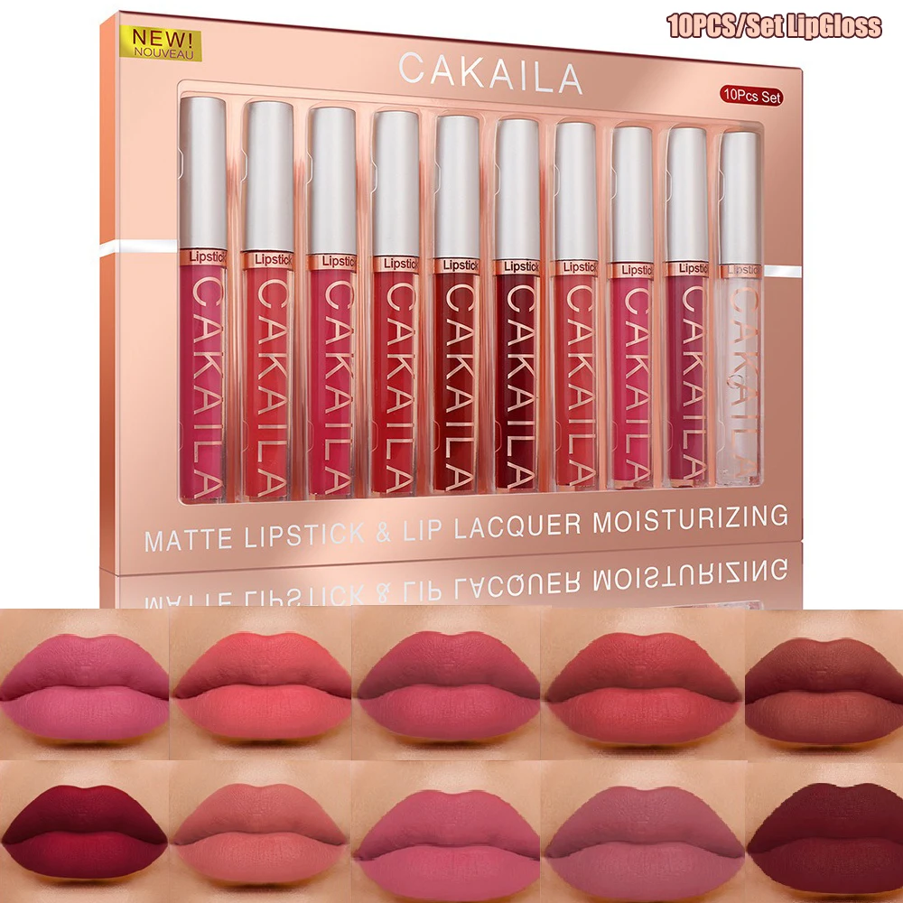 

10PCS Matte Velvet Lipstick Set Waterproof Long-lasting Sexy Red Lipgloss Nonstick Cup Beauty Lip Tint Lip Stain Makeup Cosmetic