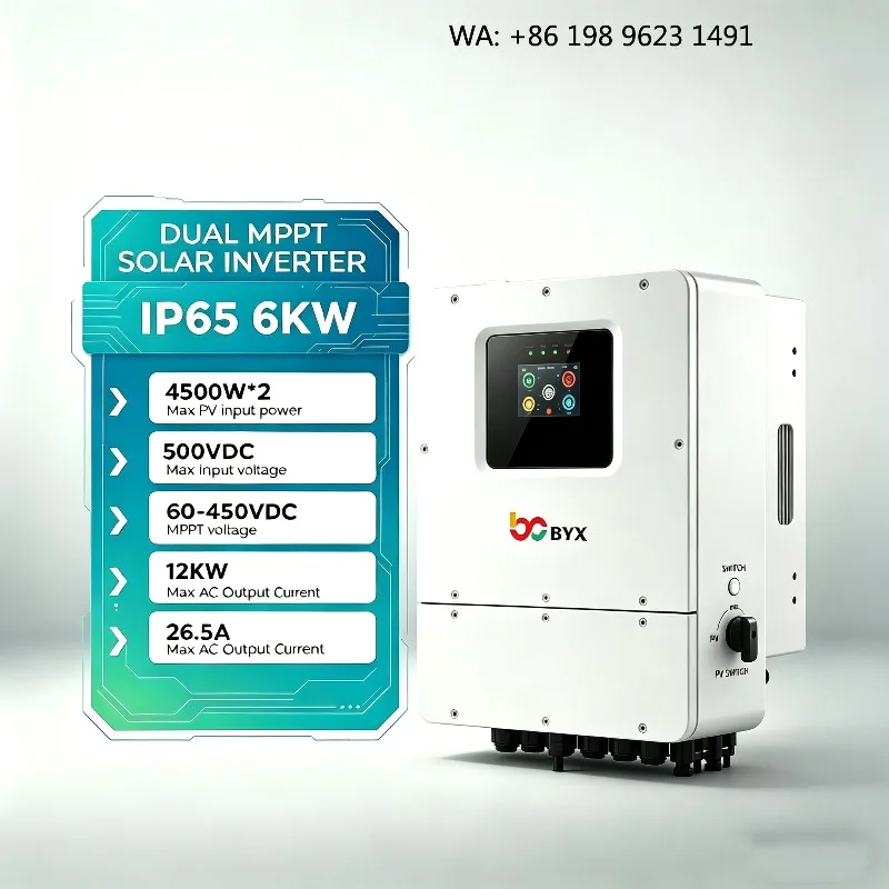 6KW-16KW Single Phase Hybrid Solar Inverter MPPT LED LCD Display IP65 Outdoor Solar Power Equipment