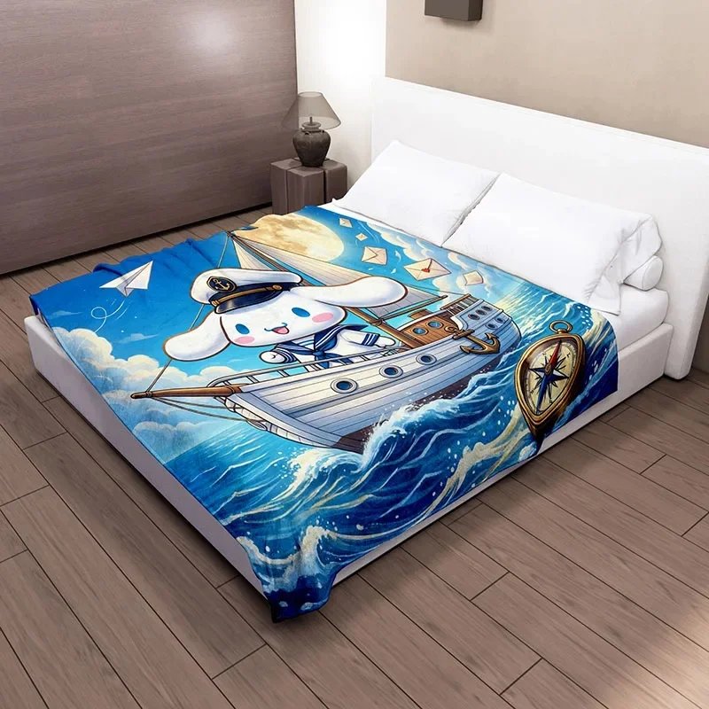 Cinnamoroll Flannel Blanket Cute Captain Cinnamoroll On Sailboat Print, Ultra Soft Throw Blanket For Bed Couch Camping