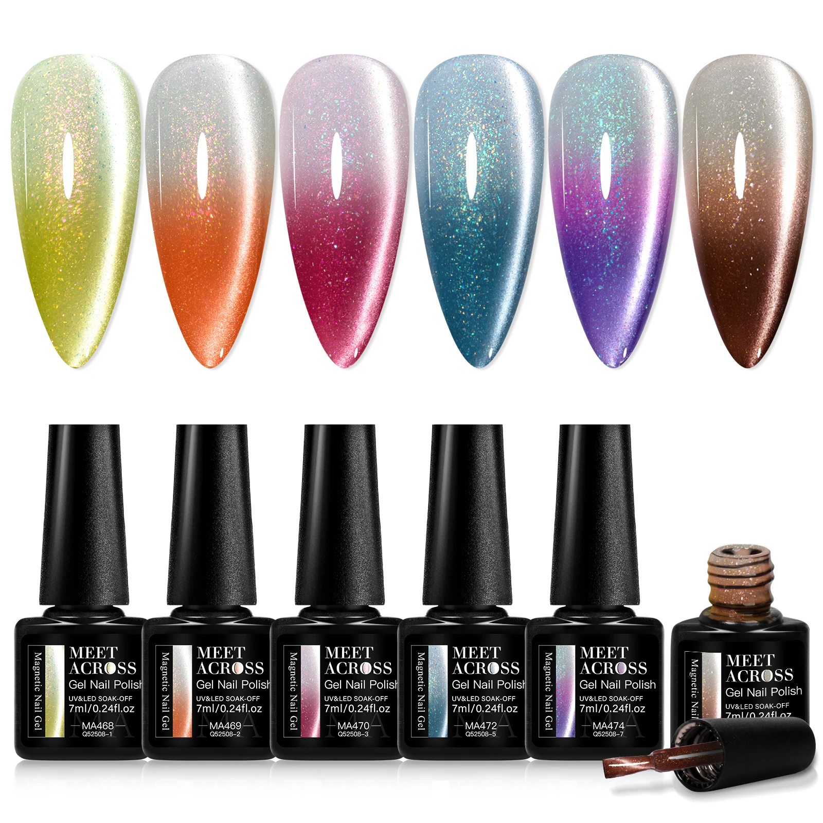 MEET ACROSS 8 stks/set nagelgellak, verschillende soorten nail art vernis, semi-permanente uv/led manicure kit voor nagels doe-het-zelf ontwerp