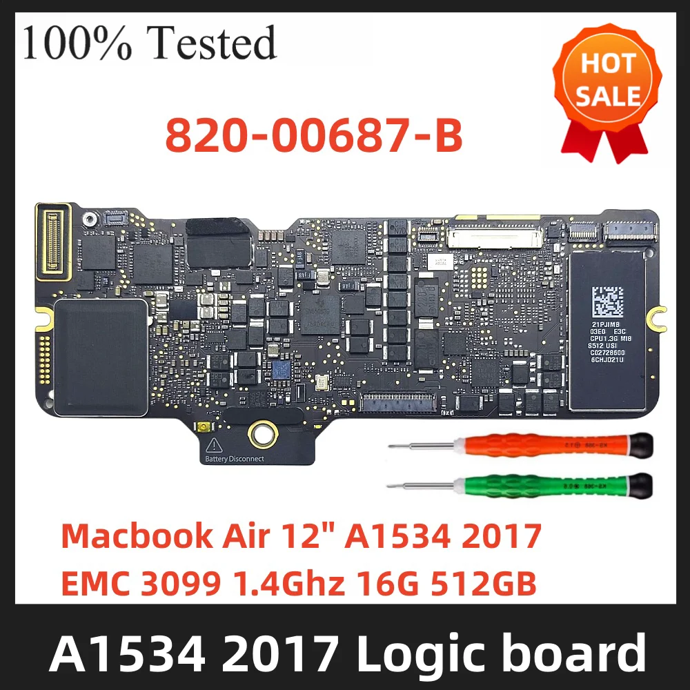 

A1534 2017 1.4GHz 16gb 512GB EMC 3099 820-00687-B LOGIC BOARD FOR MacBook AIR A1534 2017 MOTHERBOARD MAINBOARD