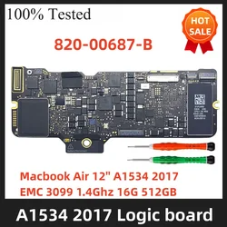 A1534 2017 1.4GHz 16gb 512GB EMC 3099 820-00687-B LOGIC BOARD FOR MacBook AIR A1534 2017 MOTHERBOARD MAINBOARD