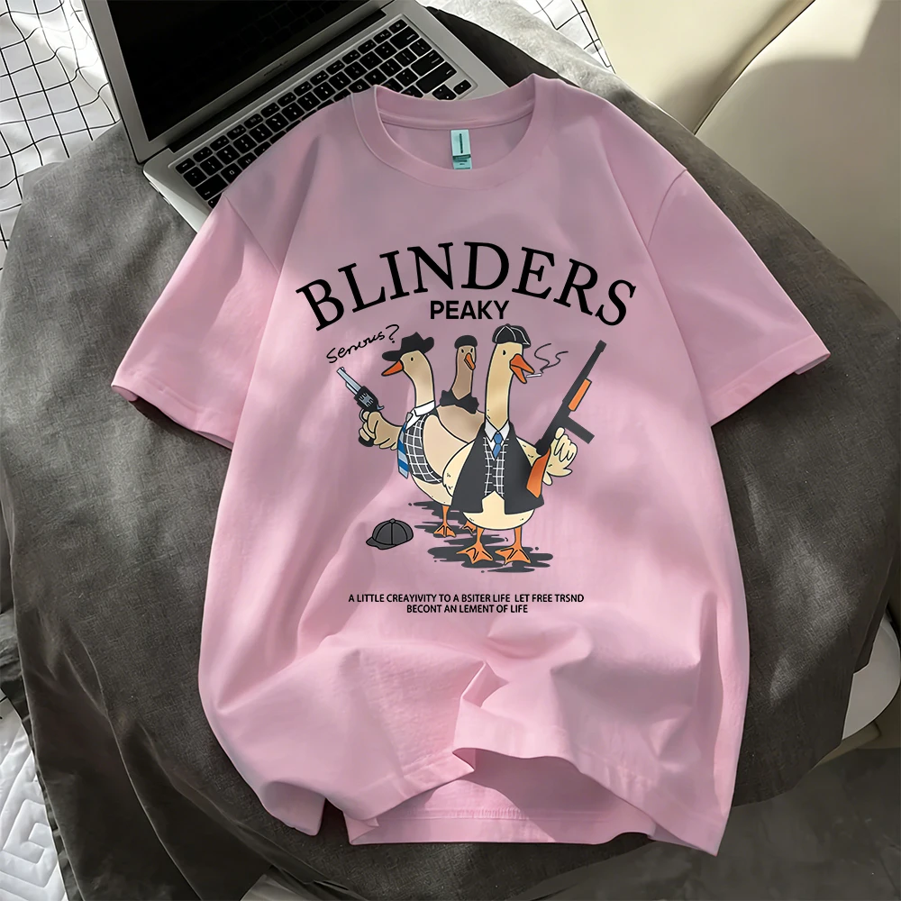 Blinders Peaky Duck Prints T-Shirts Womens Cotton Summer Oversized Tops Comfortable O-Neck Short Sleeve T Shirt Street Soft Tees
