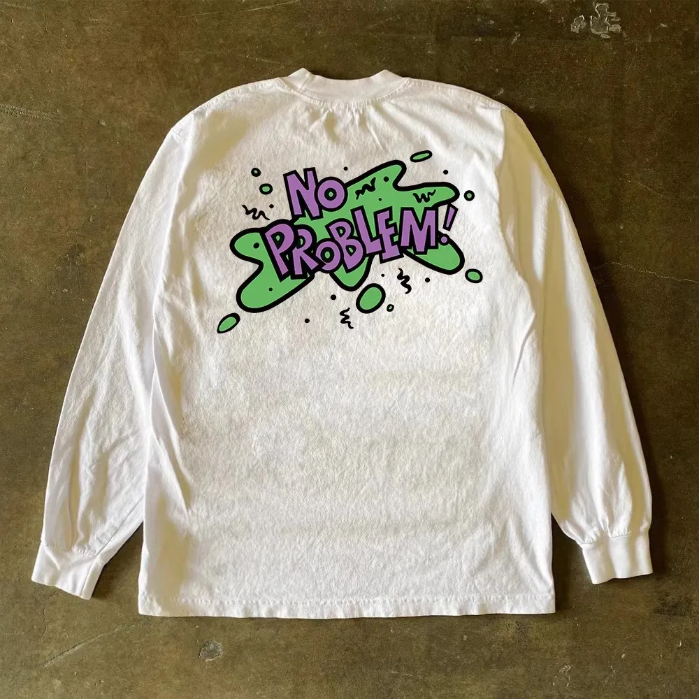 ヘビーウェイト純綿長袖tシャツ-カジュアル-ユニセックス-秋のおしゃれなカップル向けトップス-スモールチェンストーリー-マルチ300g