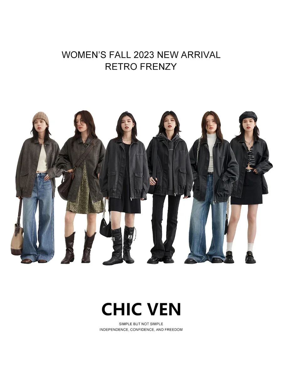 CHIC VEN Women Jackets New Vintage Washed Female Casual Coat Heavy Duty Ladies Jacket Streetwear Loose Autumn Spring 2023