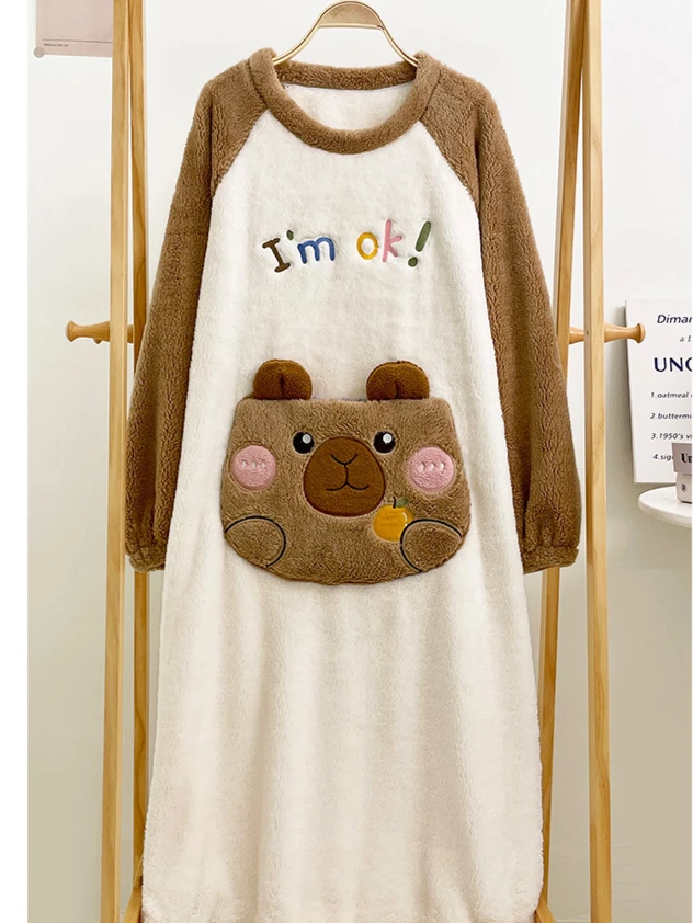 100 кг, зимняя ночная рубашка большого размера, женский фланелевой халат с героями мультфильмов, домашняя одежда, длинная пижама с длинными рукавами, плотная домашняя одежда из кораллового флиса